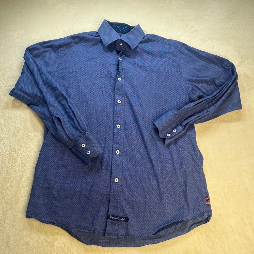 English Laundry Mens Blue Micro Pattern Button Down Shirt 16 34/35 Stretch